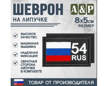 Шеврон на липучке «54 регион». Размер 80х50 мм. Цвет: черный.