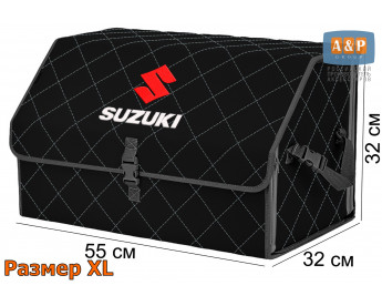 Саквояж "Союз" в багажник Suzuki (Сузуки), размер XL. Цвет: черный с серой прострочкой Ромб.